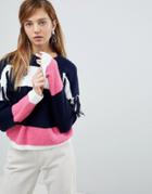 Asos Block Stripe Sweater With Fringing - Multi