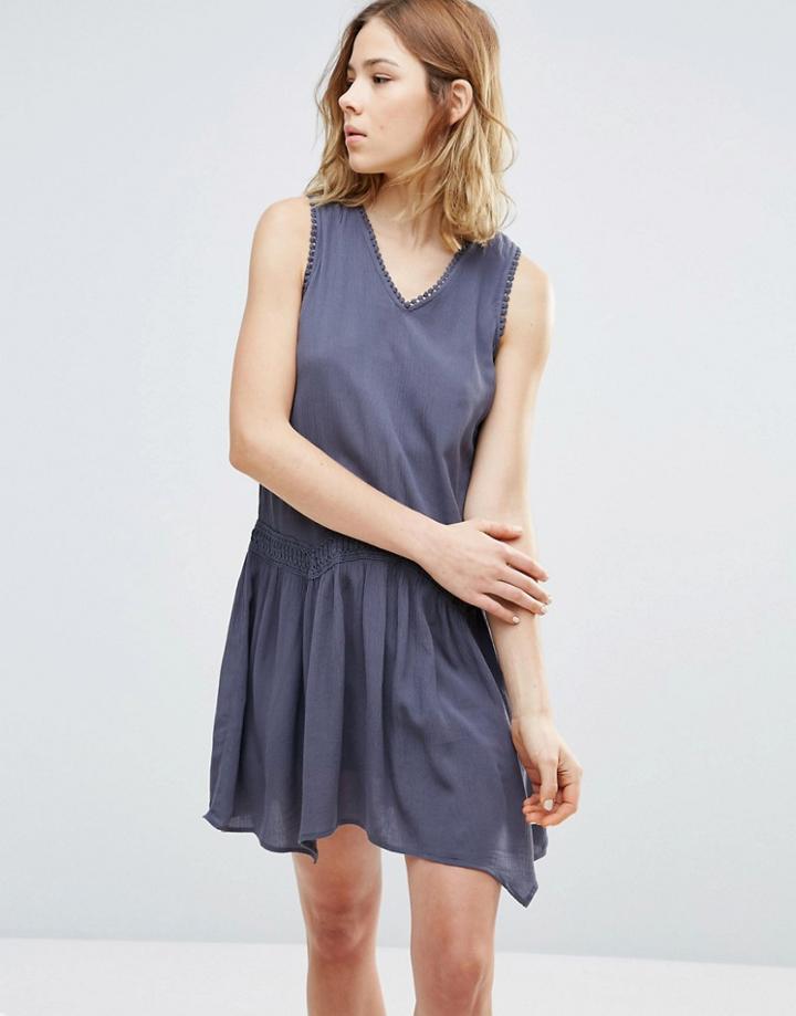 Vero Moda Drop Hem Dress With Crochet Detail - Navy