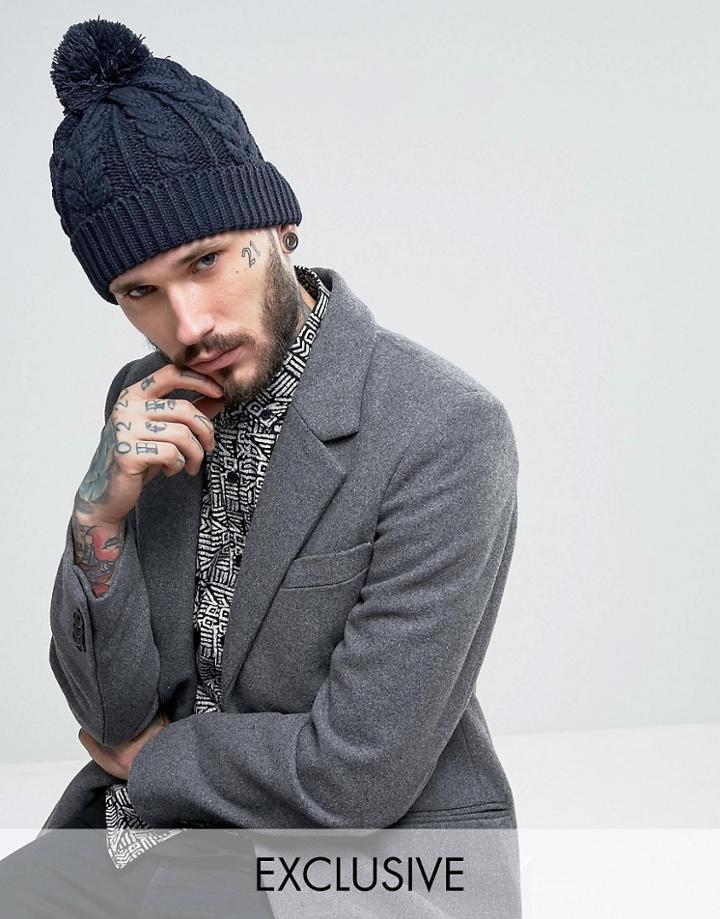 Reclaimed Vintage Bobble Beanie Navy - Navy