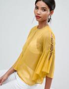 Yas Chiffon Tie Sleeve Blouse - Yellow