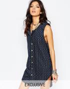 Reclaimed Vintage Button Front Tunic Shirt Tank Dress In Star Print - Navy