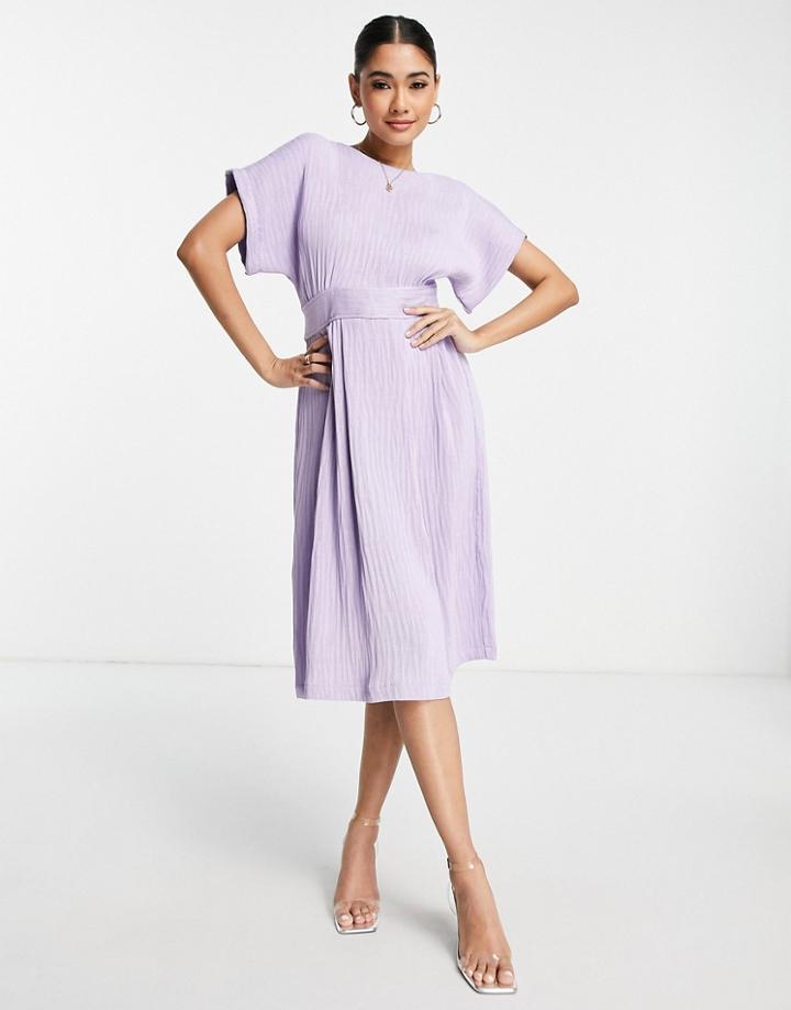 Closet London Kimono Sleeve Pleated Midi Dress In Lilac-purple