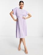 Closet London Kimono Sleeve Pleated Midi Dress In Lilac-purple