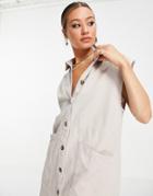 Noisy May Denim Shirt Dress In Stone-grey