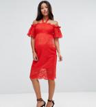 Hope & Ivy Maternity Bardot Lace Dress-red