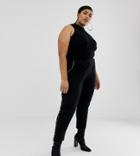 Asos Design Curve Jersey Peg Pants With Animal Print Contrast Bind - Black