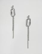 Asos Design Earrings With Open Link And Crystal Chain Strands In Silver - Silver