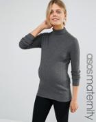 Asos Maternity High Neck Sweater In Rib - Gray