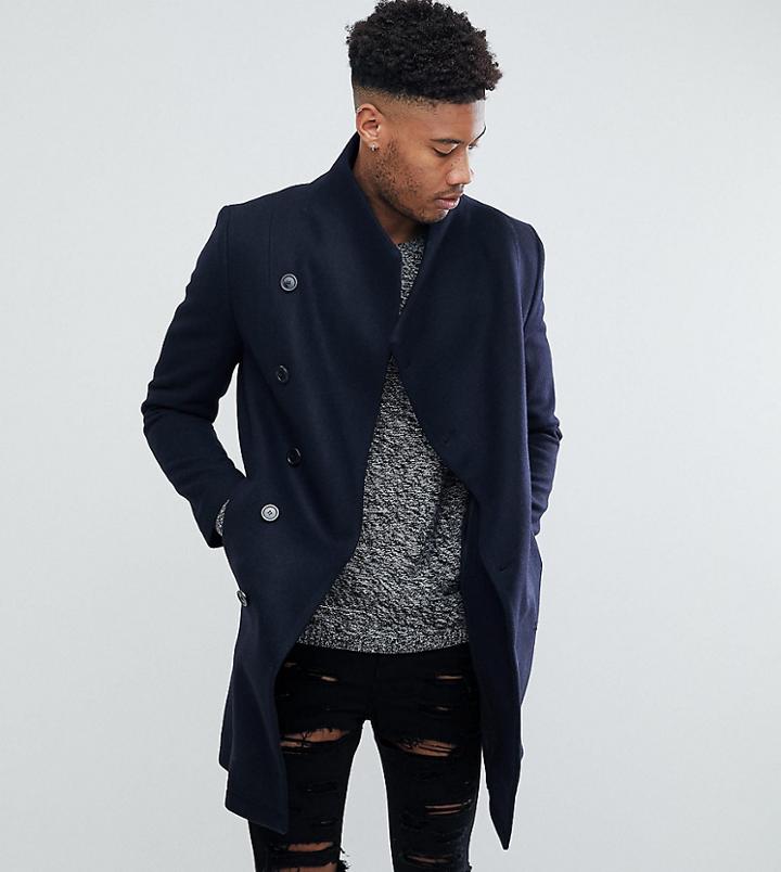Religion Tall Coat With Asymmetric Buttons - Navy