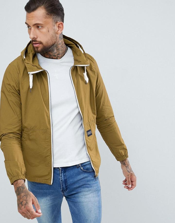 Pull & Bear Hooded Jacket In Khaki - Green