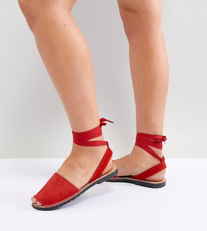 Park Lane Suede Tie Leg Flat Sandals - Red