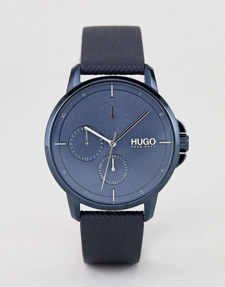 Hugo 1530033 Focus Blue Dial Leather Strap Watch In Blue - Blue