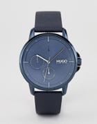 Hugo 1530033 Focus Blue Dial Leather Strap Watch In Blue - Blue