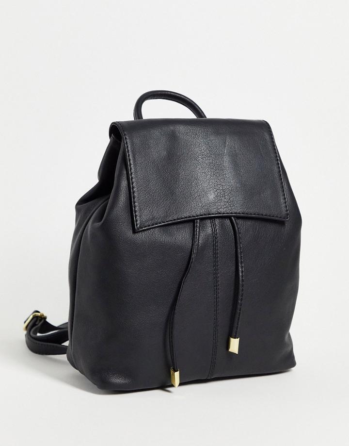 Asos Design Leather Backpack With Curved Flap In Black
