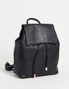 Asos Design Leather Backpack With Curved Flap In Black