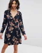 Only Wrap Front Skater Dress - Blue