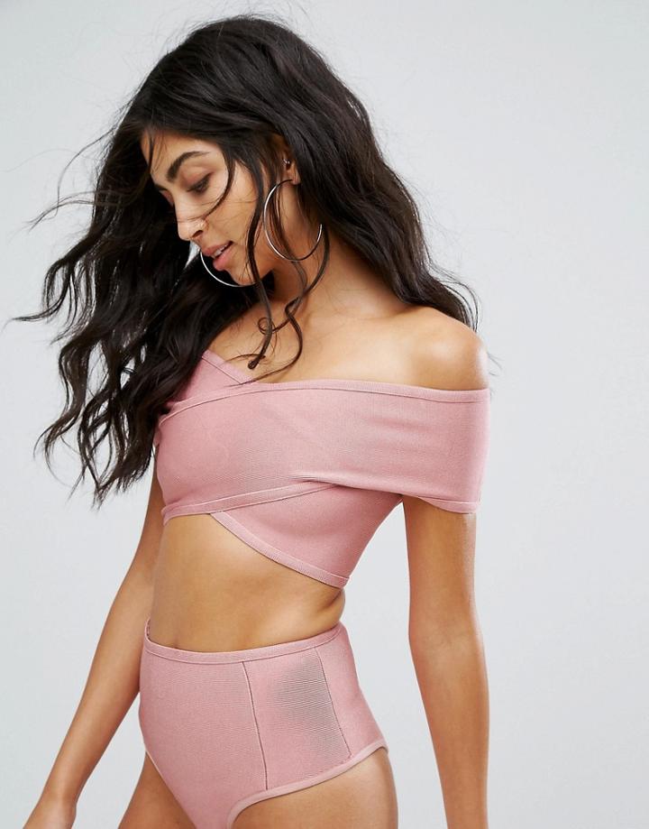 Missguided Bardot Bandage Bikini Top - Pink