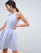 Asos Design Structured Scuba Open Back Mini Skater Dress-blue