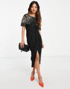 Virgos Lounge Nicola Embellished Midi Dress With Wrap Skirt In Black