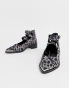 Asos Design Mae Western Flat Shoes In Leopard - Multi
