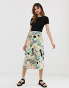 Monki Abstract Print Satin Midi Skirt In Pink - Pink