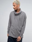 Asos Oversized Long Sleeve T-shirt With Double Funnel Neck - Gray