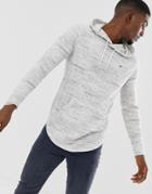 Hollister Icon Logo Hooded Long Sleeve Top Contrast Trim In White Marl - White