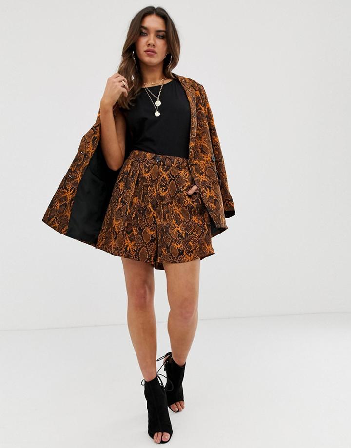 Asos Design Snake Print Suit Shorts - Multi