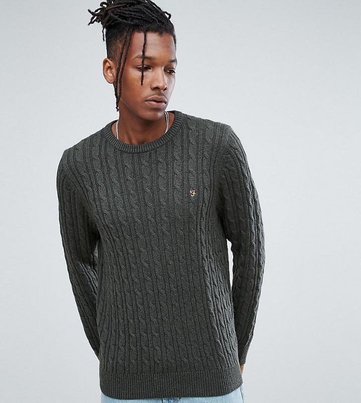 Farah Ludwig Cable Knit Sweater In Green Marl - Green