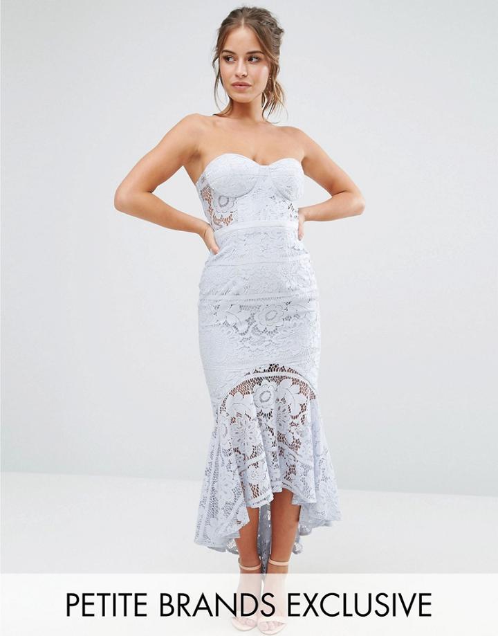 Jarlo Petite Allover Lace Bandeau Midi Dress With Highlow Fishtail - Blue