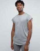 Only & Sons Longline T-shirt With Curved Hem And Capped Sleeve - Gray