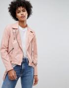 Vero Moda Leather Look Belted Biker Jacket - Pink