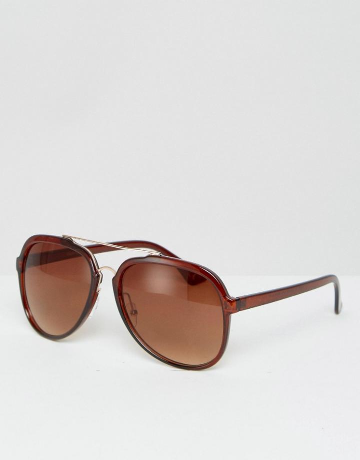 Asos Plastic Aviator Sunglasses With Metal Highbar And Nose Bridge - Black
