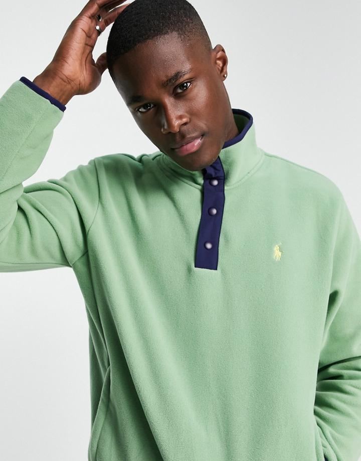 Polo Ralph Lauren Player Logo Polar Fleece Half Zip Sweatshirt In Green