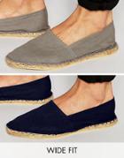 Asos Wide Fit Espadrilles In Gray And Navy 2 Pack Save - Multi