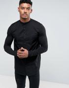 Siksilk Muscle Shirt In Black With Jersey Sleeves - Black