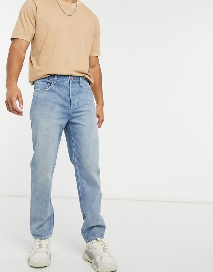 Asos Design Straight Crop Jean In Light Vintage Japanese Wash-blue