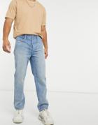 Asos Design Straight Crop Jean In Light Vintage Japanese Wash-blue
