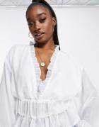 Missguided Peplum Top With Ruffle Neck In White