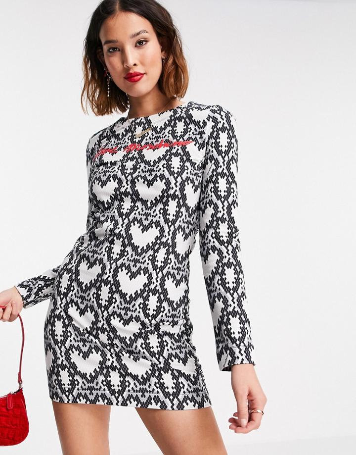 Love Moschino Multi Heart Print Dress In Gray-grey