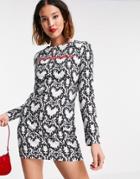 Love Moschino Multi Heart Print Dress In Gray-grey