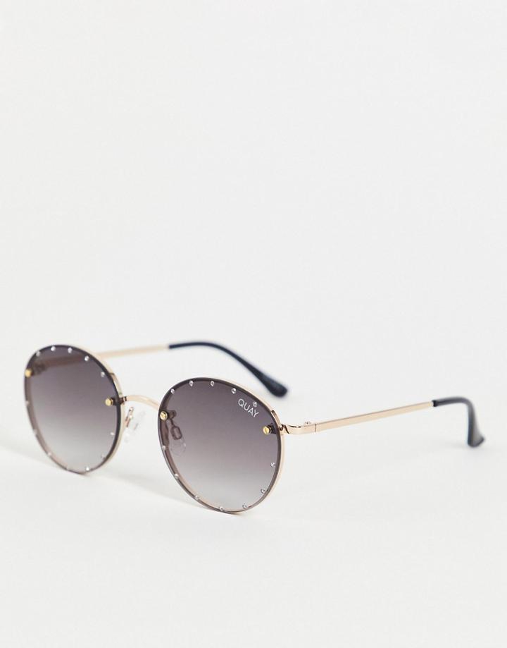 Quay Round Sunglasses In Smoke With Silver Rhinestones-gold