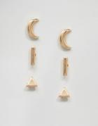 Designb London Moon Stud Layering Earrings - Gold