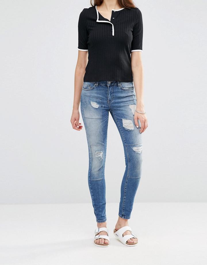 Noisy May Lucy Rip Patch Skinny Jeans Length 32 - Blue