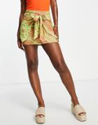 Asos Design Knot Wrap Mini Skirt In Paisley Print-multi