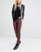 Noisy May Eve Low Waist Coated Skinny Pants - Brown