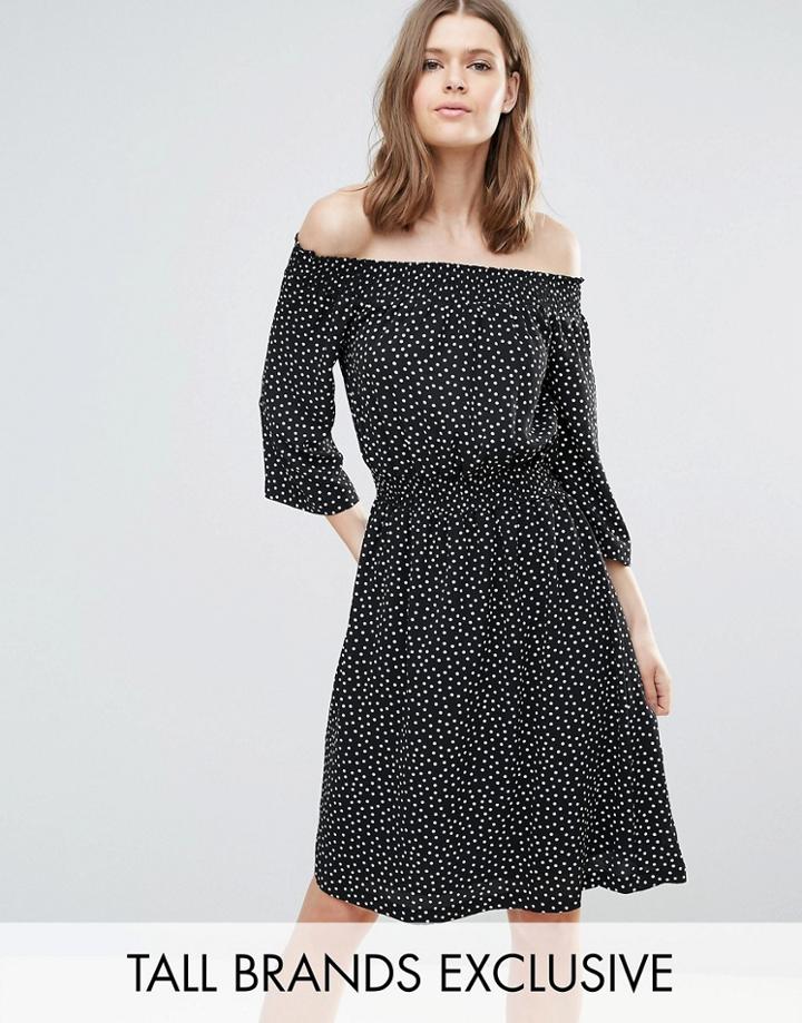 Y.a.s Tall Abby Off Shoulder Dress In Polka Print - Multi