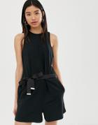 Dr Denim Romper With Exposed Zip-black