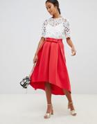 Asos Design Midi Scuba Prom Skirt With Bow Front - Red