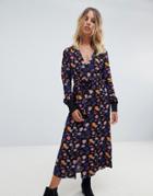 Ba & Sh Buttondown Midi Dress In 70s Print - Multi